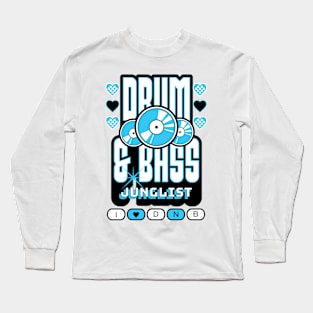 DRUM AND BASS  - 3 Records & Hearts (Black/Blue) Long Sleeve T-Shirt